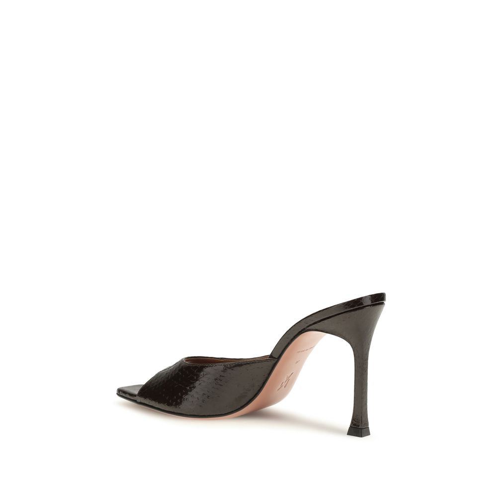 Amina Muaddi Stiletto Heel Sandals in Brown Calf Leather