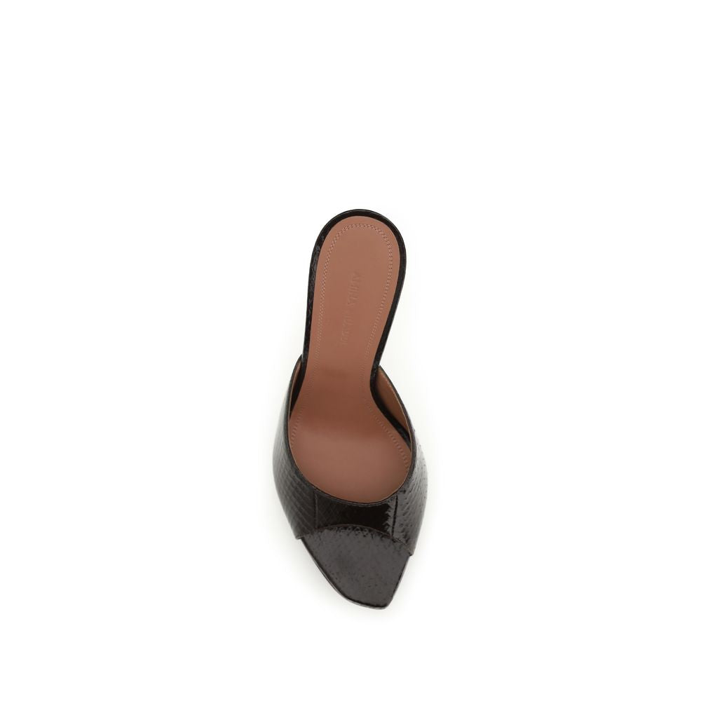 Amina Muaddi Stiletto Heel Sandals in Brown Calf Leather