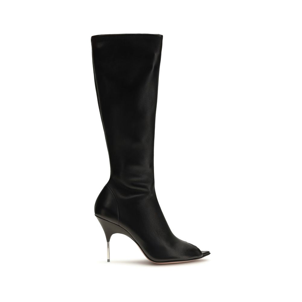 Amina Muaddi High Heel Boots in Black Napa Leather - AW26 Luxury
