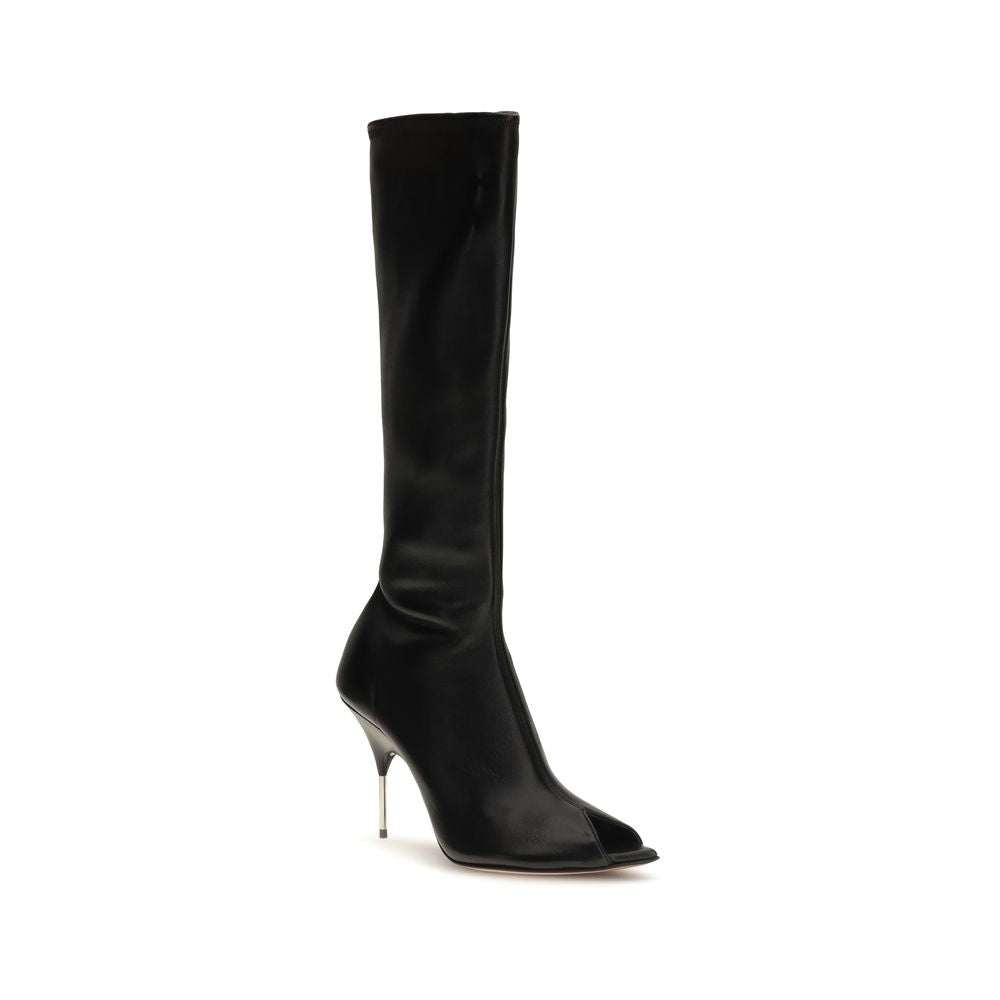Amina Muaddi High Heel Boots in Black Napa Leather - Elevate Elegance
