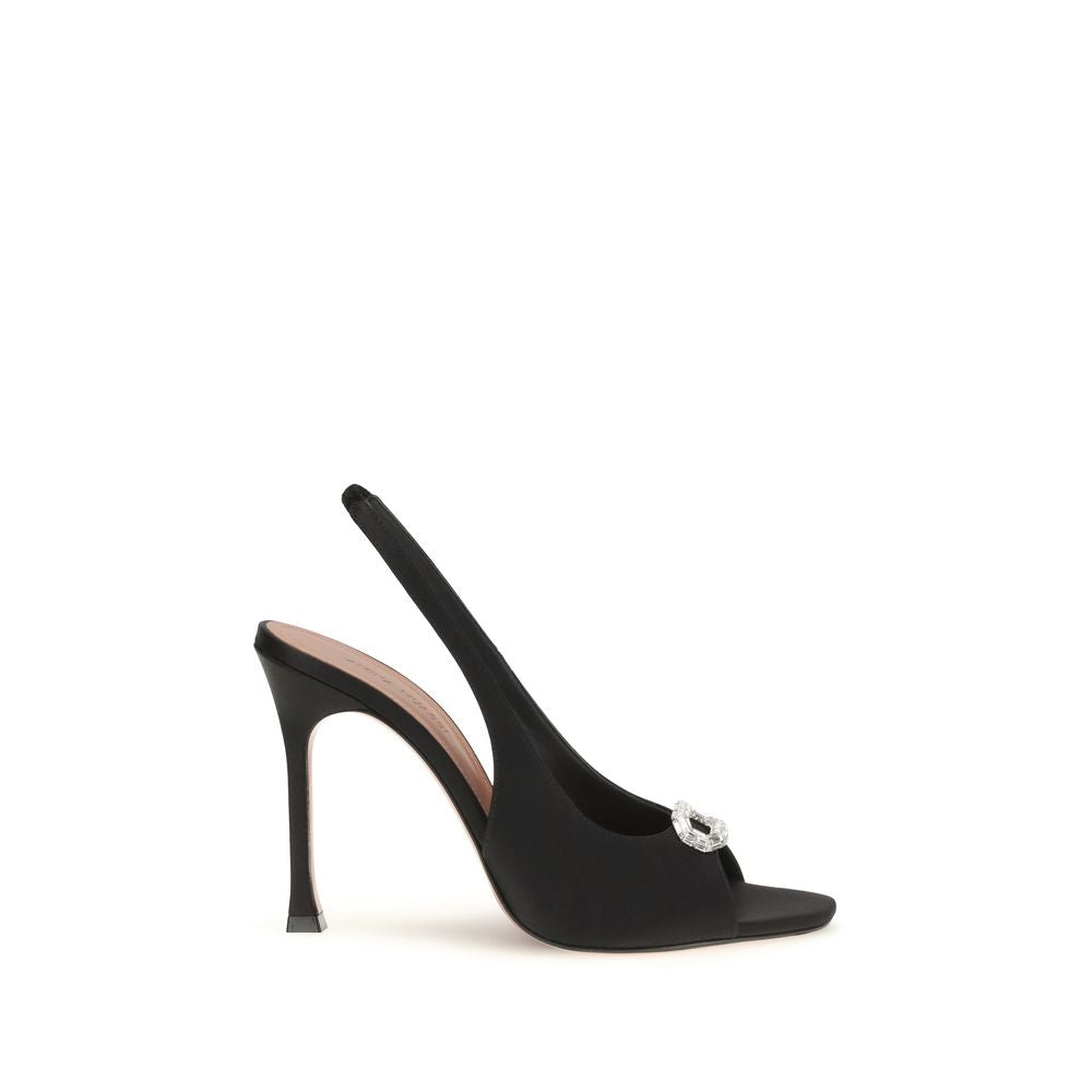 Amina Muaddi Black Satin Stiletto Heel Sandals - Timeless Elegance