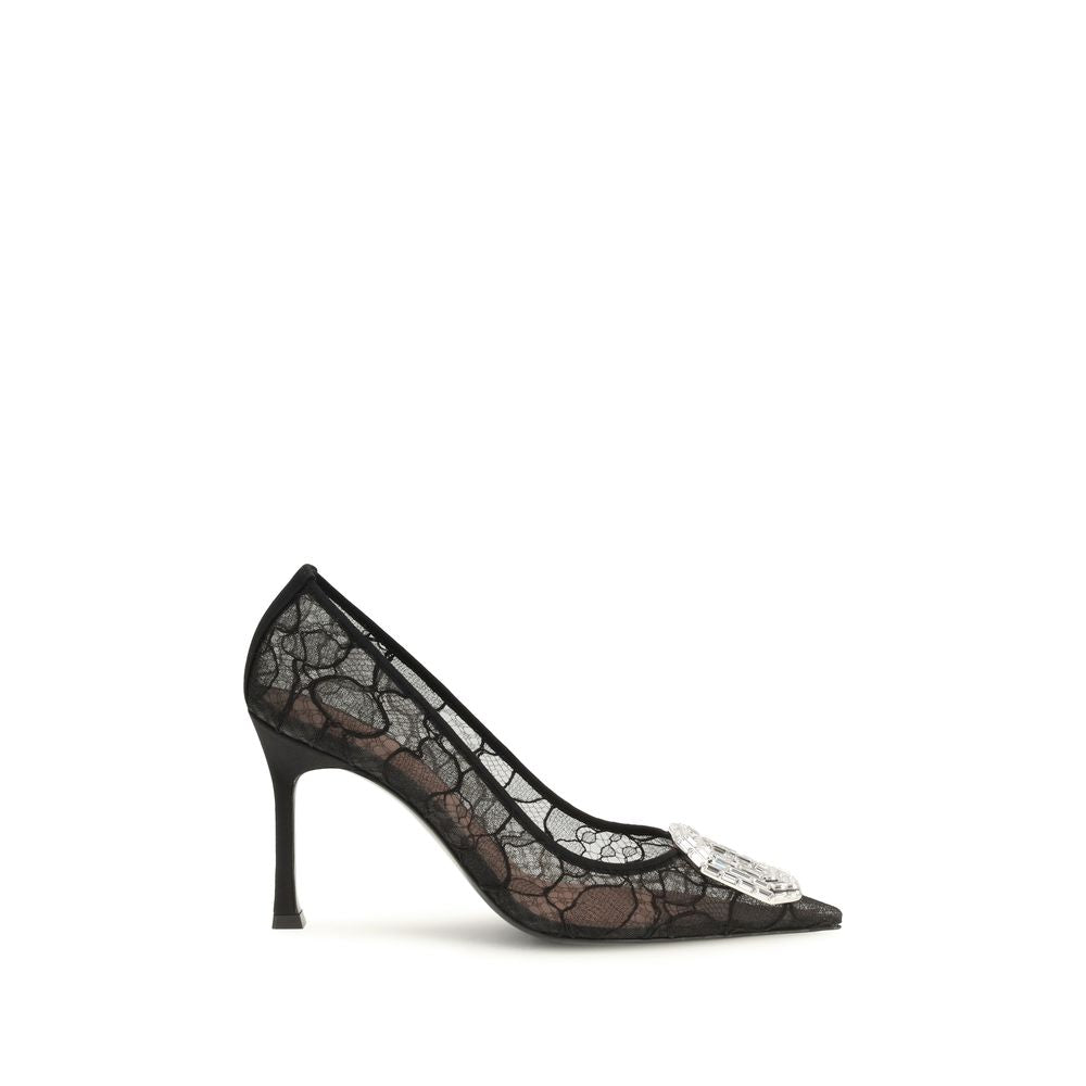 Amina Muaddi Black Fabric High Heel Pumps - Timeless Elegance