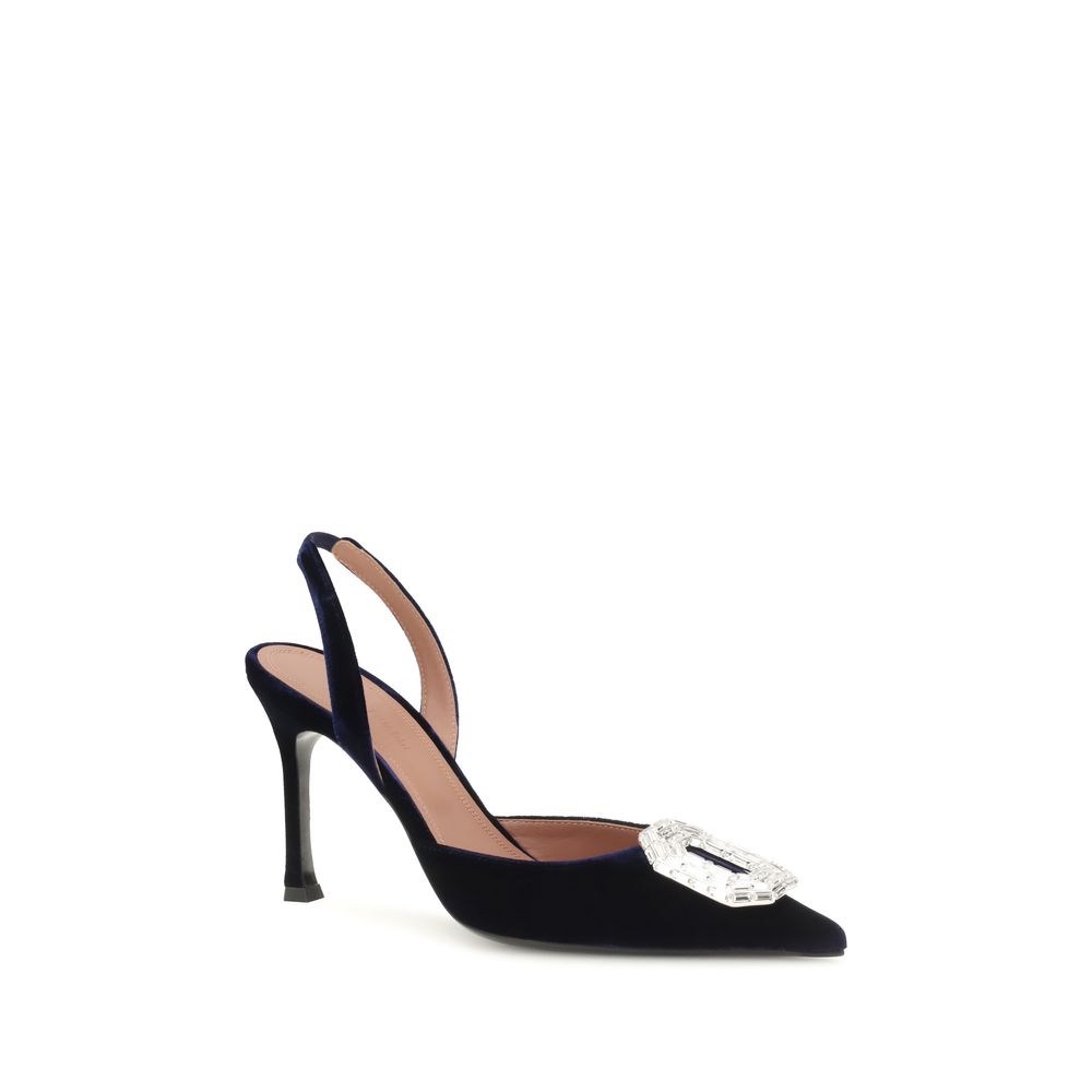 Amina Muaddi Blue Velvet High Heel Pumps - Timeless Elegance
