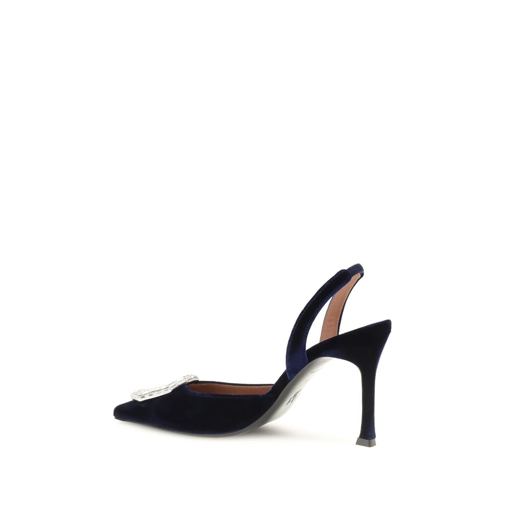 Amina Muaddi Blue Velvet High Heel Pumps - Timeless Elegance