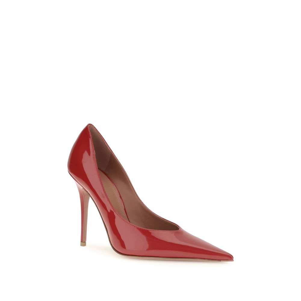 Amina Muaddi Red Calf Leather High Heel Pumps - Timeless Elegance