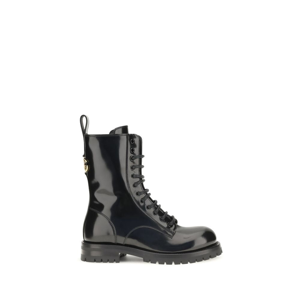 Dolce & Gabbana Black Calf Leather Lace-Up Boots for Elegance