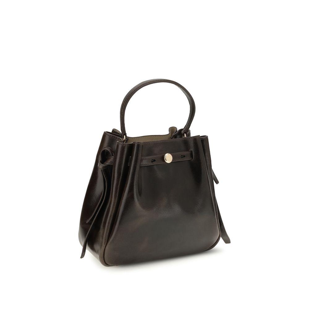 Discover the Tory Burch Brown Calf Leather Bos Taurus Backet Bag, a masterpiece of waxed suede craftsmanship, designed for those who embody elegance and sophistication.