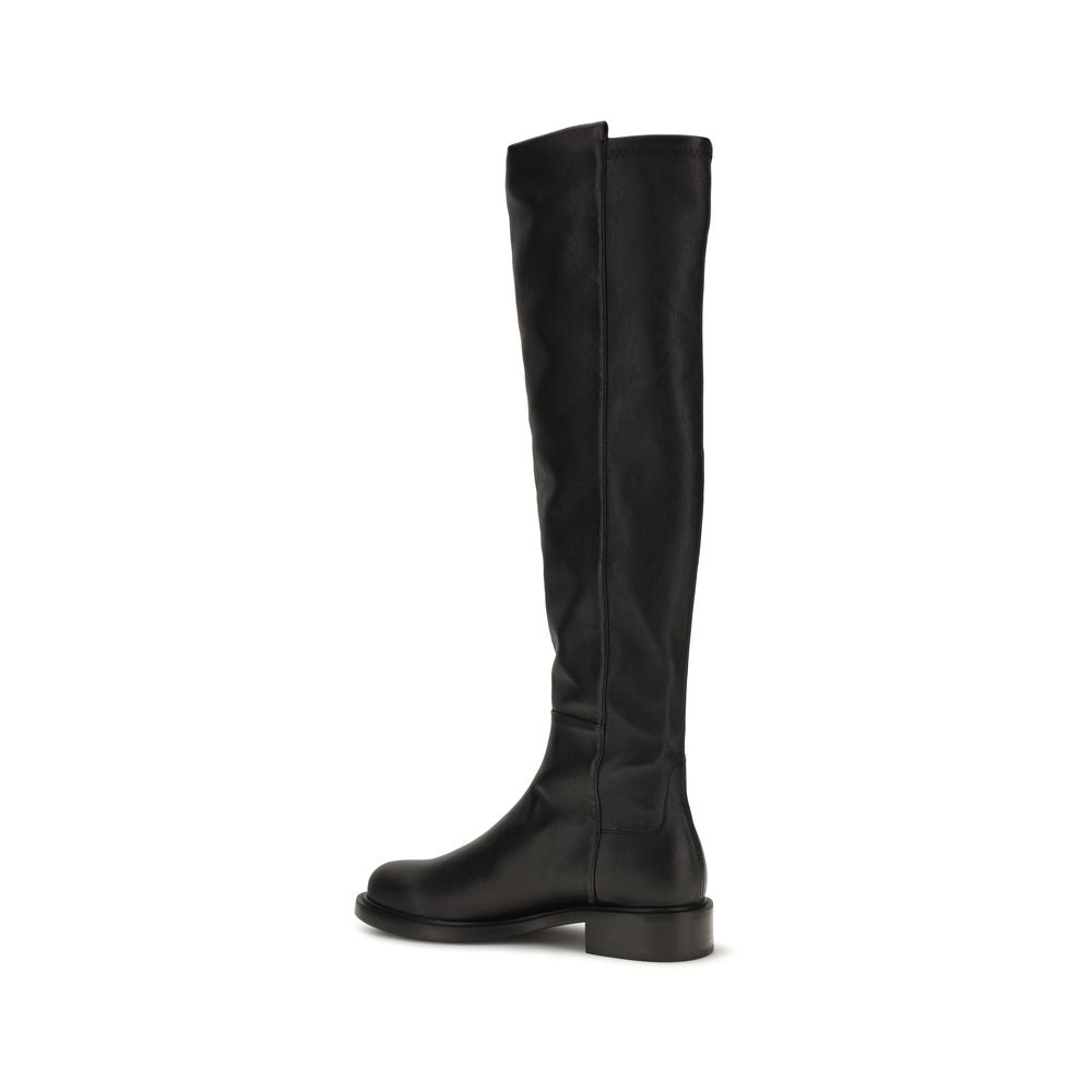 Elevate your style with the Gisele 5050 Knee-High Boots by Stuart Weitzman, crafted from luxurious black Napa leather for timeless sophistication and exquisite comfort.
