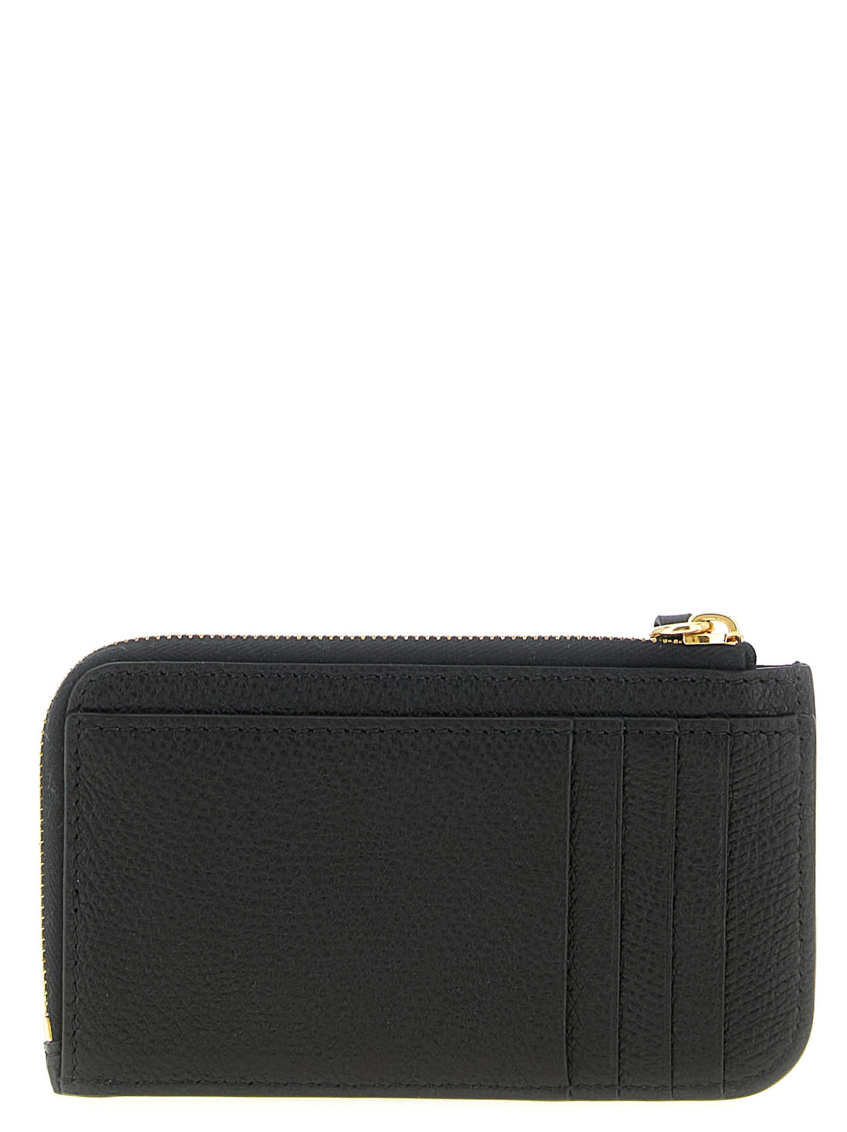 Elevate your style with the Valentino Garavani Black Lamb Leather Cardholder, a luxurious blend of hammered lamb leather and gold-finish detailing, perfect for the discerning individual.