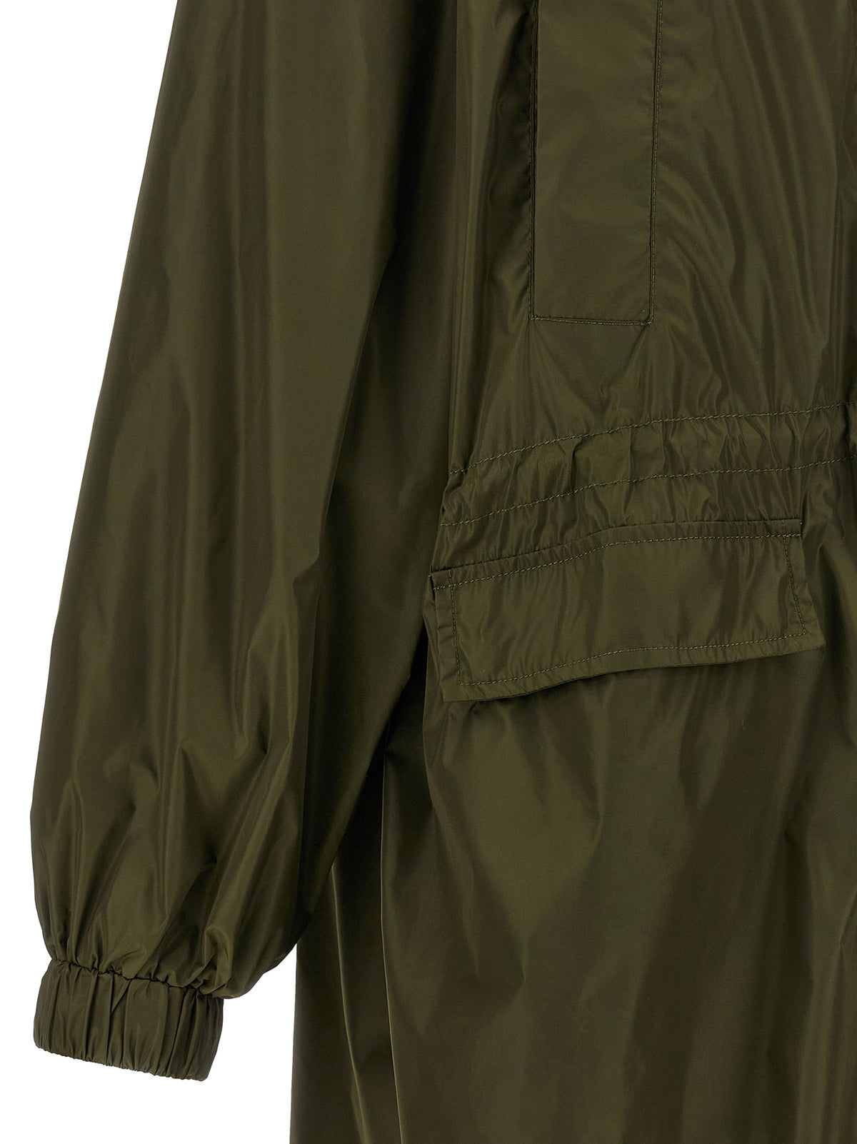 Elevate your style with the Ganni Bicolor Recycled Polyamide Coat, a sustainable masterpiece in olive green, merging luxurious comfort with modern sophistication.