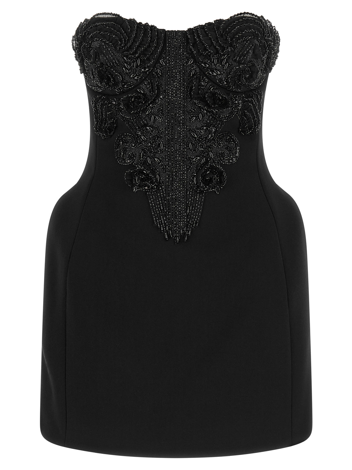 Discover the Elisabetta Franchi Black Polyester Short Dress, a masterpiece of Italian craftsmanship, featuring exquisite embroidery and a structured silhouette for unforgettable elegance.