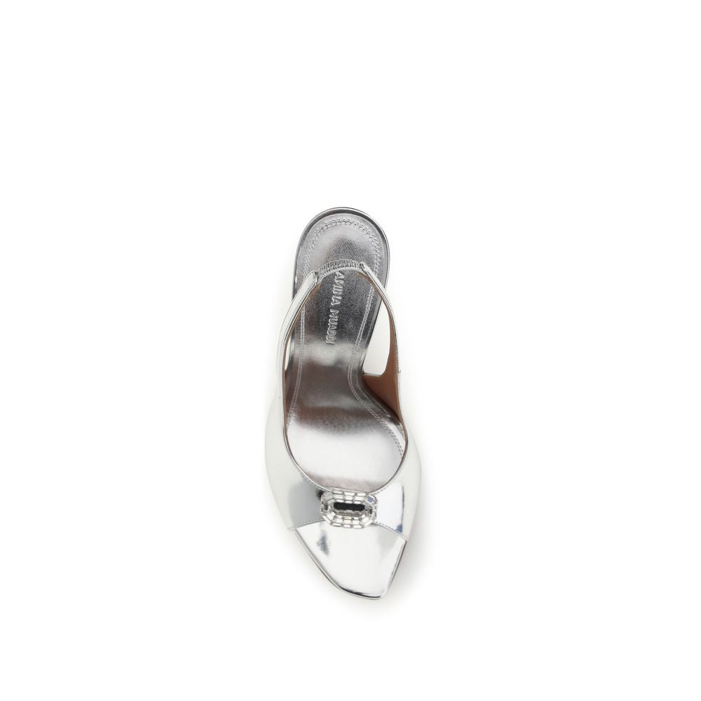 Elevate your elegance with Amina Muaddi Silver Calf Leather Bos Taurus Sandals, where exquisite Italian craftsmanship meets luxurious design for the modern connoisseur.