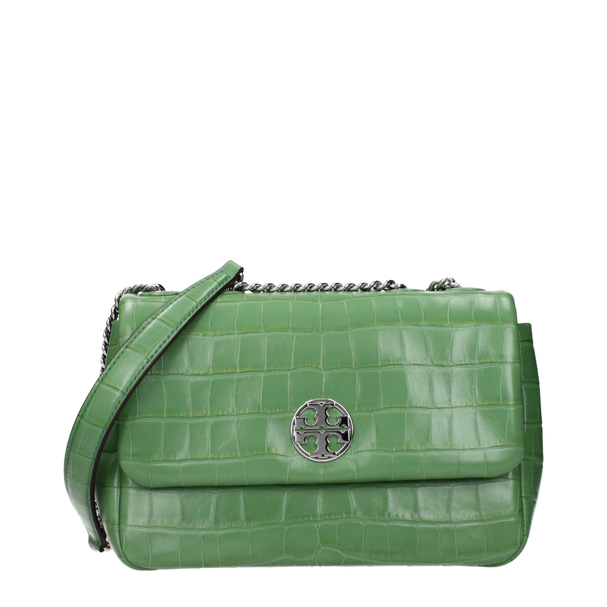 Indulge in the elegance of the Tory Burch Green Leather Shoulder Bag, a masterpiece of design and craftsmanship that elevates any ensemble with its luxurious allure.