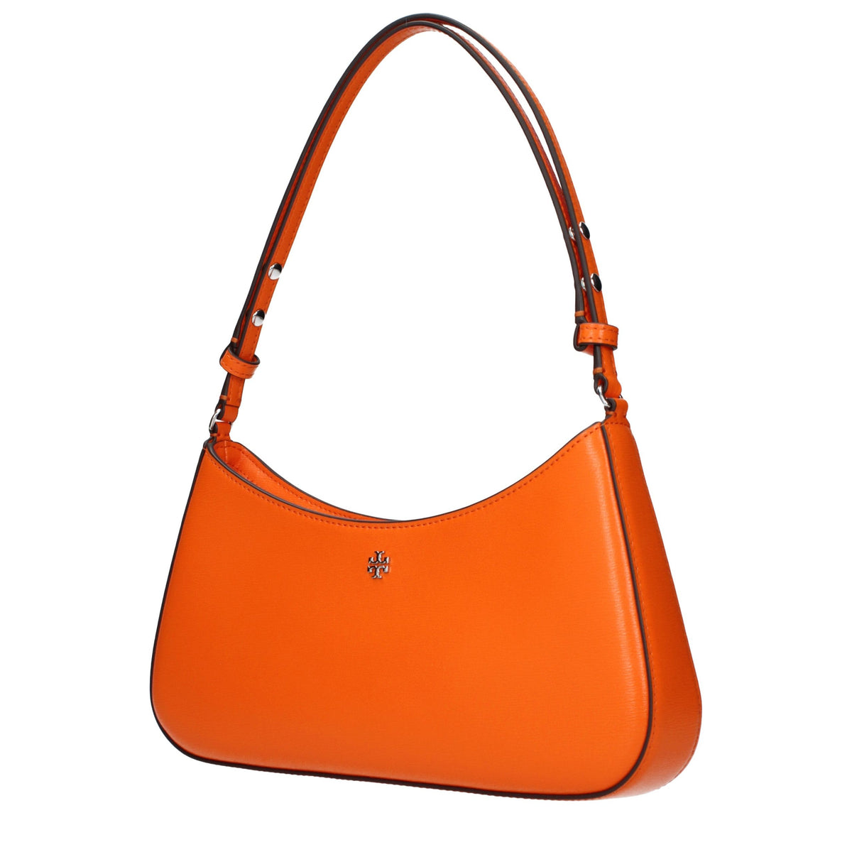 Discover the Tory Burch Orange Leather Shoulder Bag, a symbol of refined elegance and artistry, designed for those who embrace luxury and sophistication.