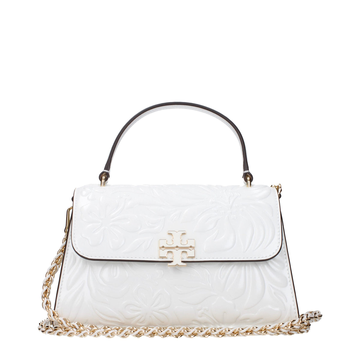 Indulge in the Tory Burch White Leather Handbag, a symbol of exquisite craftsmanship and timeless elegance, perfect for those who embrace luxury and sophistication.