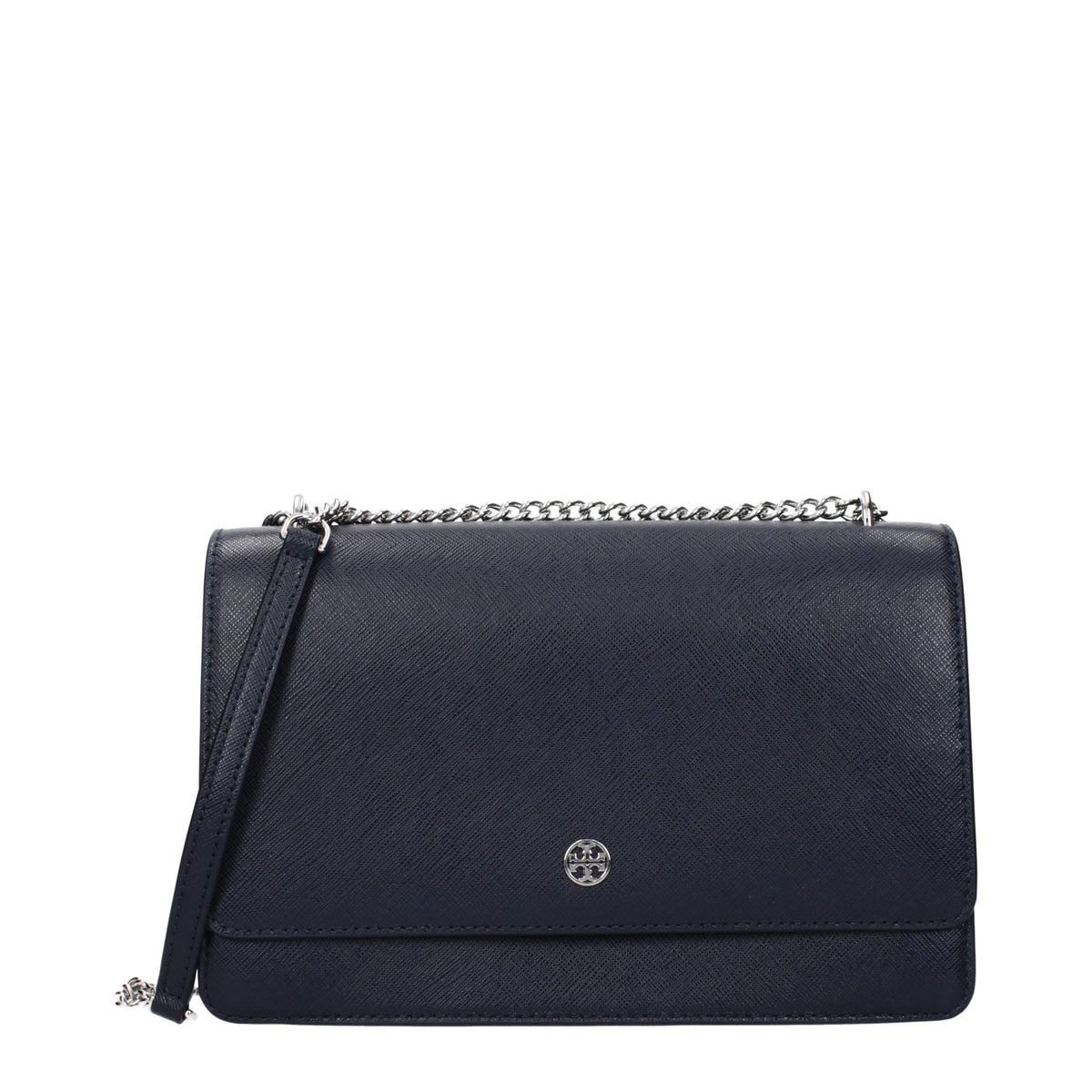 Indulge in the exquisite Tory Burch Blue Leather Crossbody Bag, a symbol of sophistication and artistry, designed for those who embrace luxury and elegance.