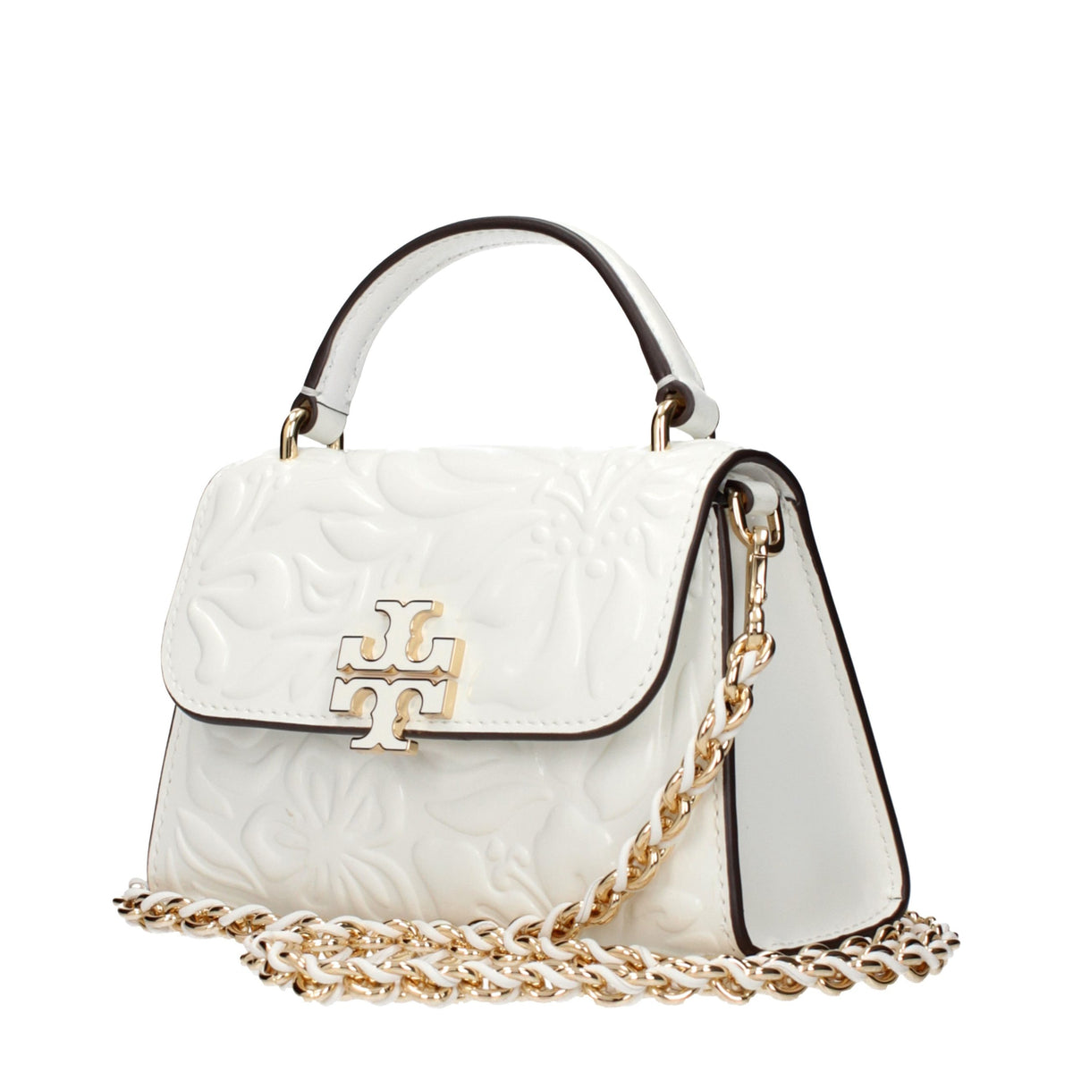 Elevate your style with the Tory Burch White Leather Handbag, a masterpiece of design featuring exquisite craftsmanship and a timeless allure that embodies luxury.