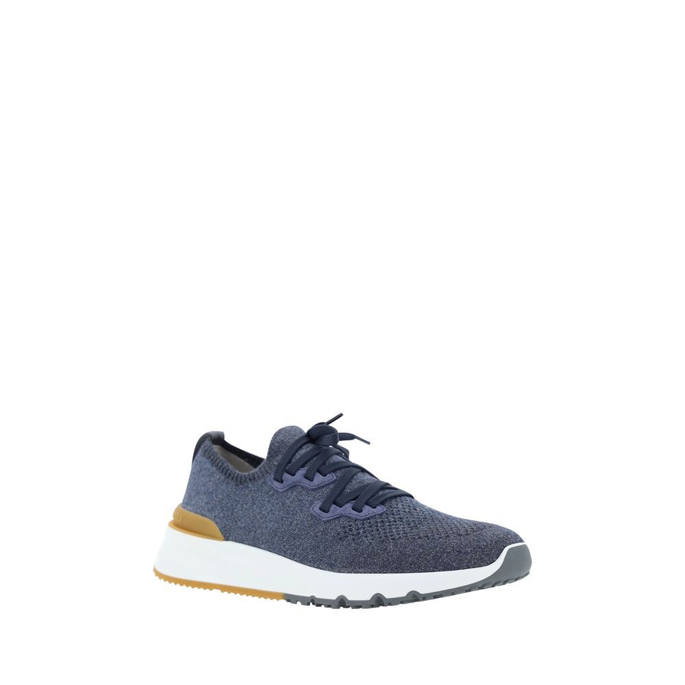 Elevate your style with Brunello Cucinelli's Blue Cotton Athletic Sneakers, where exquisite craftsmanship meets luxurious comfort, perfect for the discerning individual.