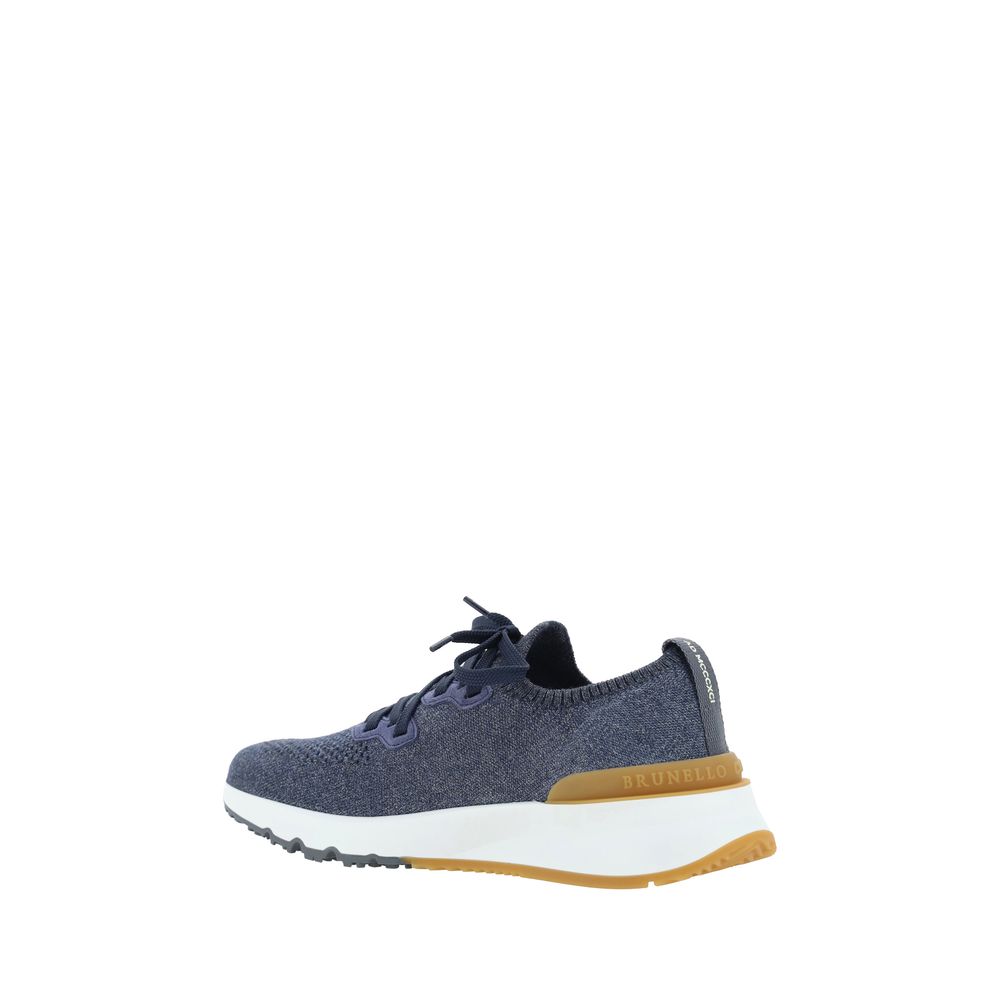 Elevate your style with Brunello Cucinelli's Blue Cotton Athletic Sneakers, where breathable mesh and refined design meet unparalleled comfort for the discerning individual.
