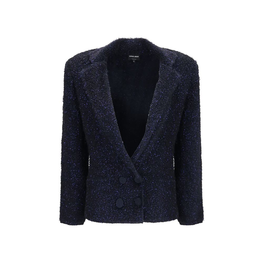 Experience the exquisite craftsmanship of Giorgio Armani's Blue Polyamide Blazer, where luminous sequins and tailored elegance redefine luxury for the discerning individual.