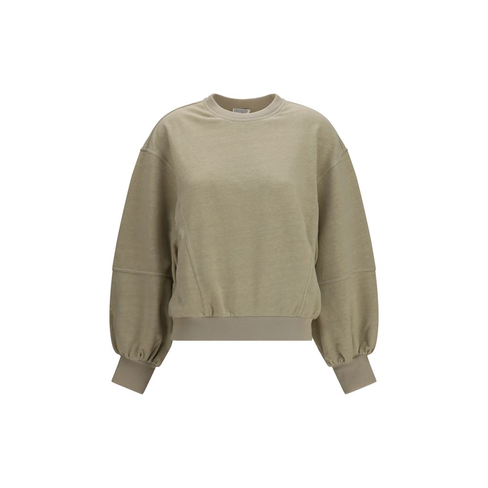 Elevate your wardrobe with the Brunello Cucinelli Beige Cotton Sweatshirt, a masterpiece of lightweight luxury and sculptural elegance, perfect for the discerning individual.