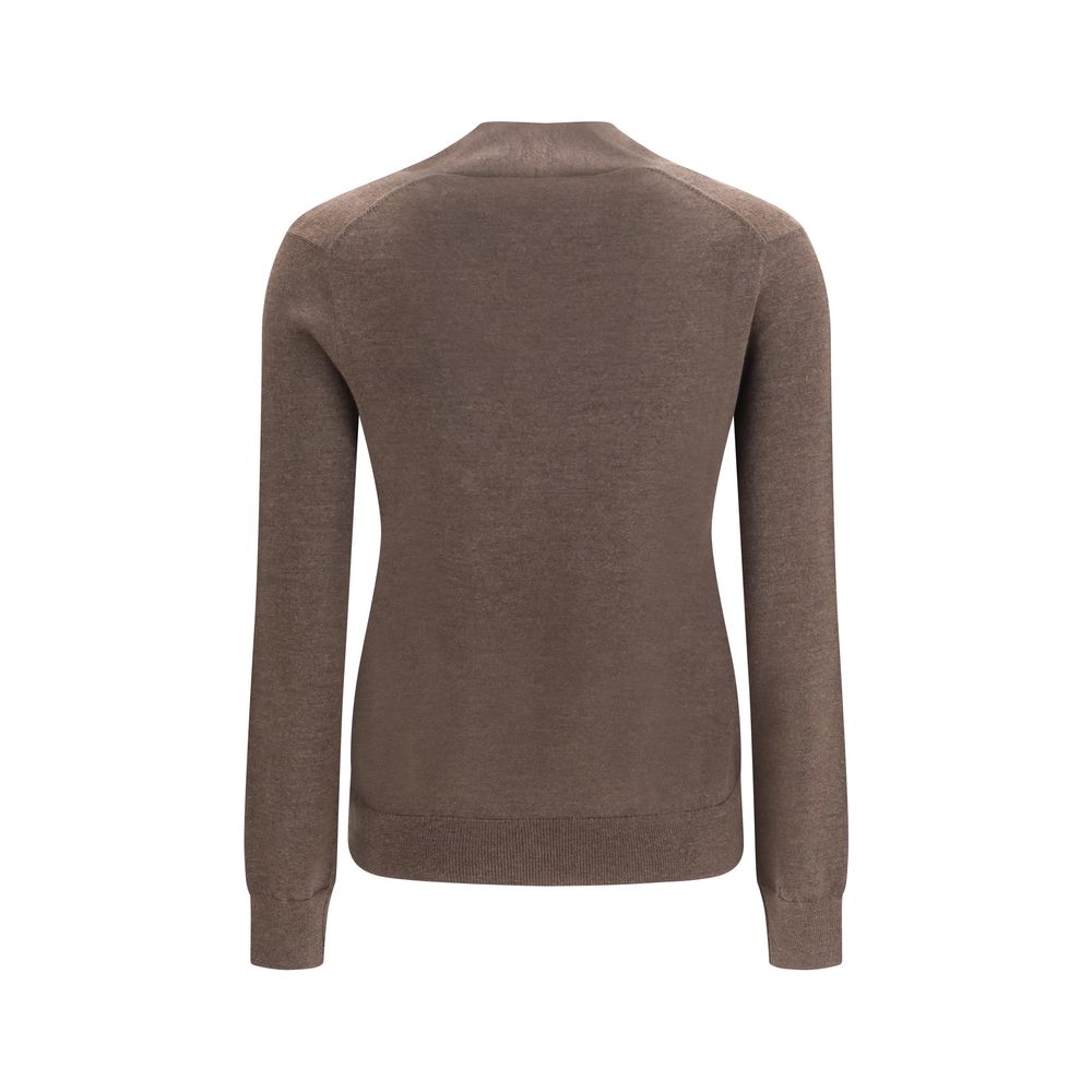 Indulge in the refined elegance of The Row's Brown Cashmere Sweater, a luxurious blend of cashmere and silk that embodies sophistication and effortless style.