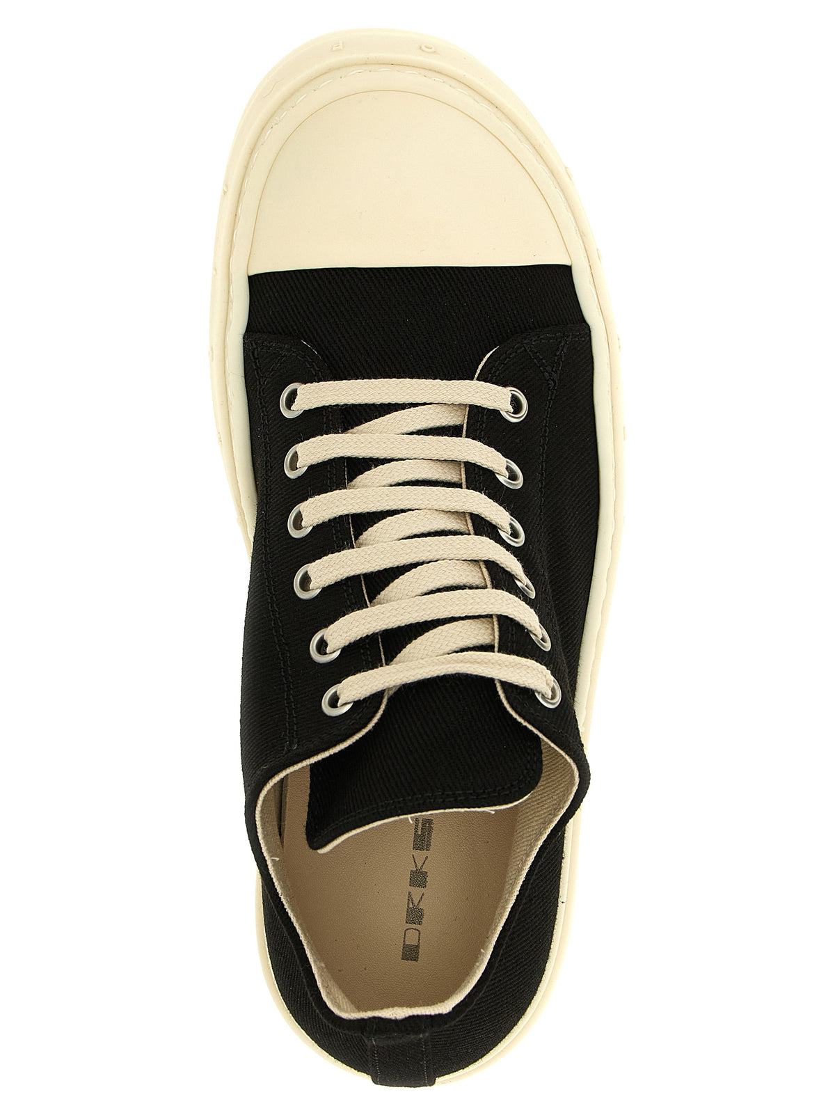 Elevate your style with DRKSHDW Black Cotton Low Top Sneakers, where exquisite craftsmanship meets bold design, perfect for the discerning fashion connoisseur.