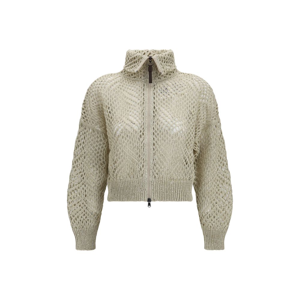 Brunello Cucinelli Beige Linen Cardigan - Luxurious Open-Knit Elegance