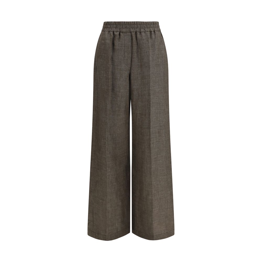 Brunello Cucinelli Luxe Brown Linen Casual Pants for Effortless Elegance