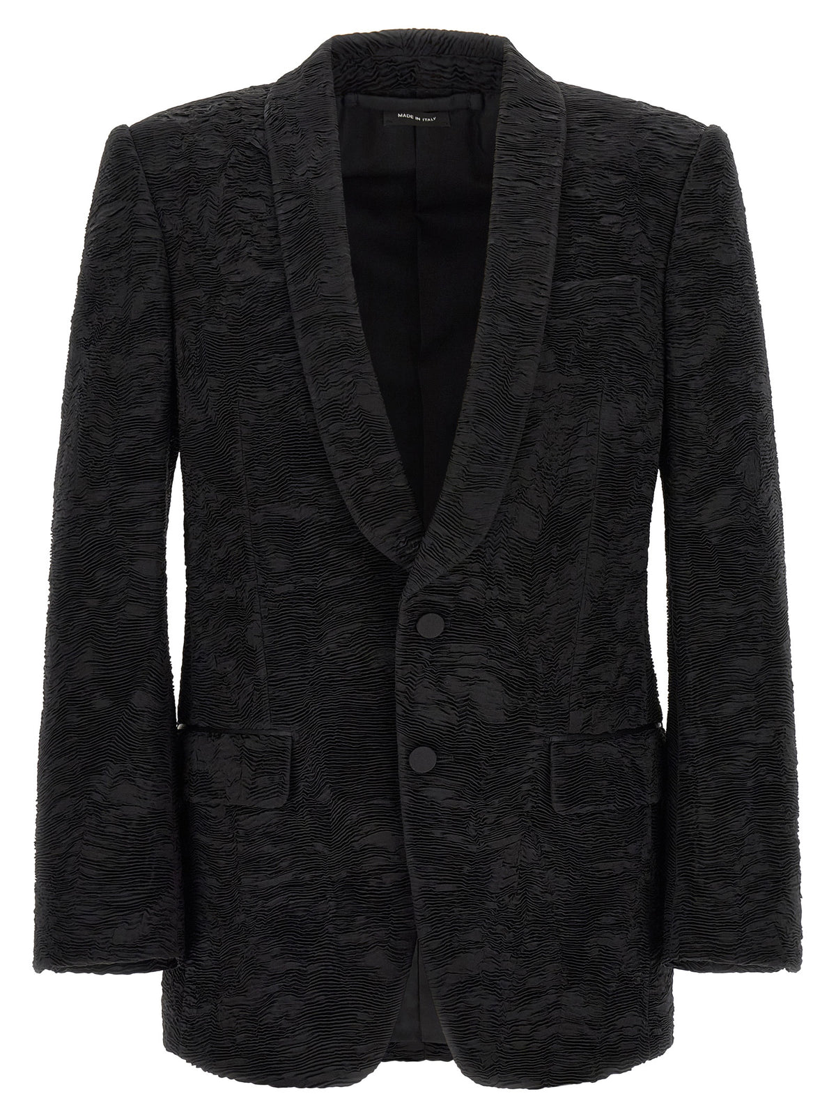 Elevate your wardrobe with the Tom Ford Black Silk Blazer, a masterpiece of Italian craftsmanship that embodies timeless elegance and sophisticated allure for discerning individuals.