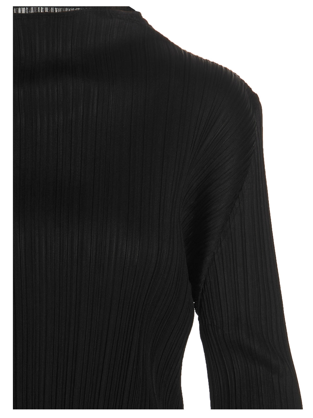 Indulge in the exquisite PLEATS PLEASE ISSEY MIYAKE Black Polyester Long Sleeve T-Shirt, where innovative design meets luxurious comfort, embodying modern elegance and timeless sophistication.