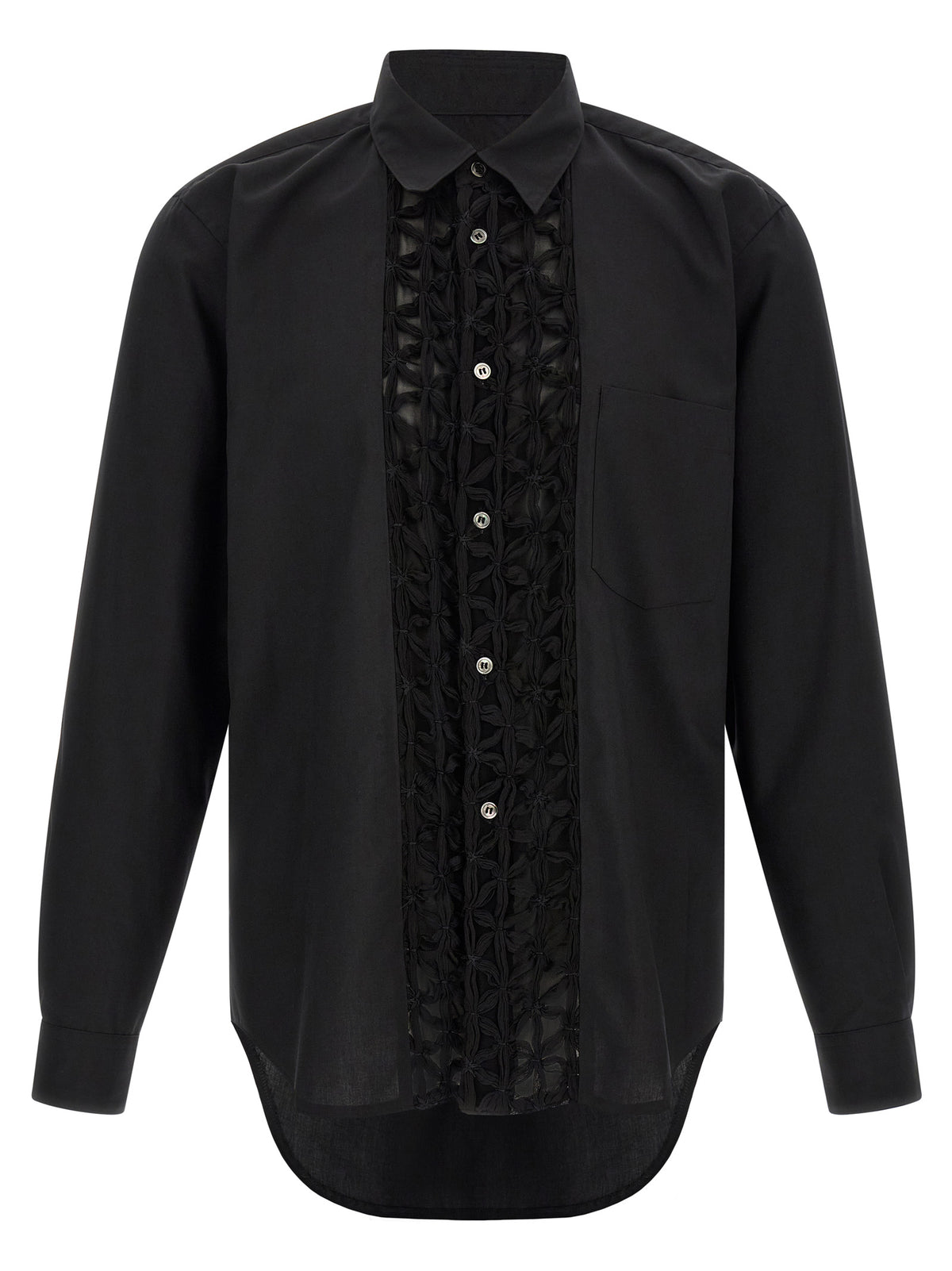 Elevate your wardrobe with the Comme Des Garçons Black Polyester Blouse, featuring avant-garde design and exquisite craftsmanship that redefines luxury fashion.