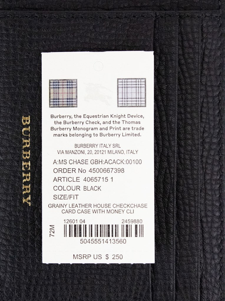 Elevate your style with the Burberry House Check Chase Money Clip Card Case, a masterpiece of pebbled leather and canvas, embodying sophistication and timeless elegance.
