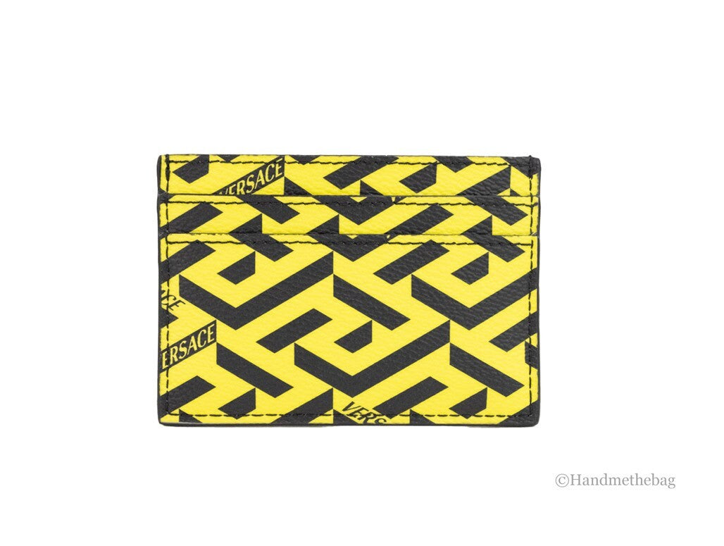 Elevate your accessory game with the Versace La Greca Pineapple Card Case Wallet, a masterpiece of exquisite craftsmanship and vibrant design, perfect for the discerning individual.