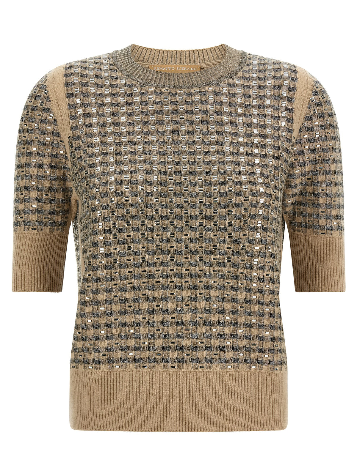 Experience the allure of Ermanno Scervino's Beige Virgin Wool Sweatshirt, a masterpiece of luxury crafted from the finest materials, perfect for sophisticated elegance.