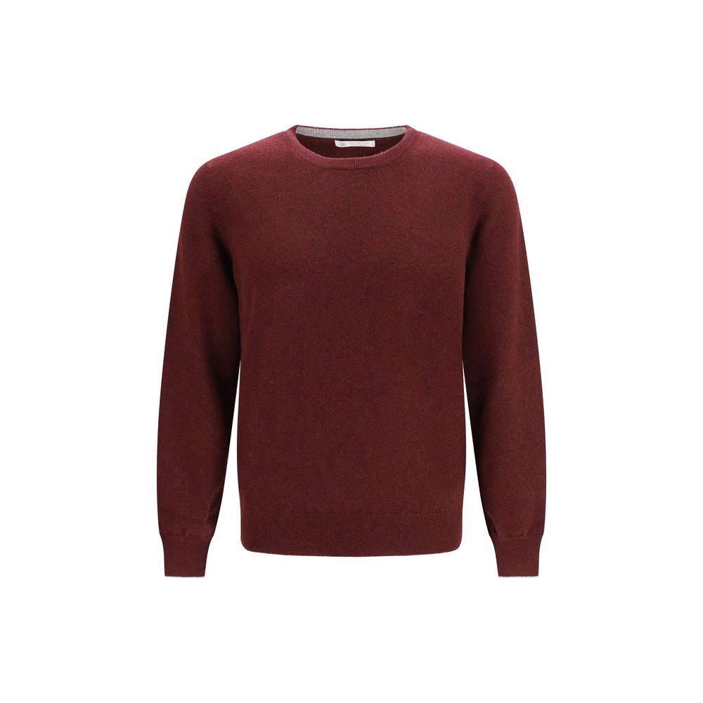 Indulge in the exquisite Brunello Cucinelli Bordeaux Cashmere Sweater, crafted from the finest cashmere for unparalleled warmth and elegance, perfect for any sophisticated occasion.