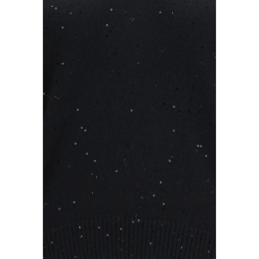 Elevate your wardrobe with the Brunello Cucinelli Black Cashmere Sweater, a luxurious blend of cashmere and silk, expertly crafted for timeless elegance and refined sophistication.