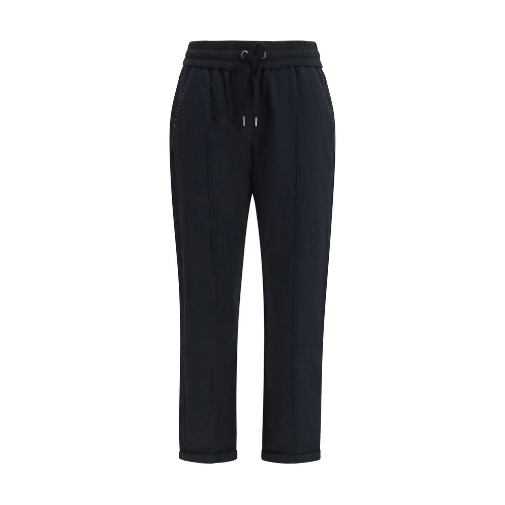 Indulge in the refined elegance of Brunello Cucinelli Black Cotton Athletic Pants, crafted from a luxurious blend for unparalleled comfort and sophistication, perfect for any occasion.
