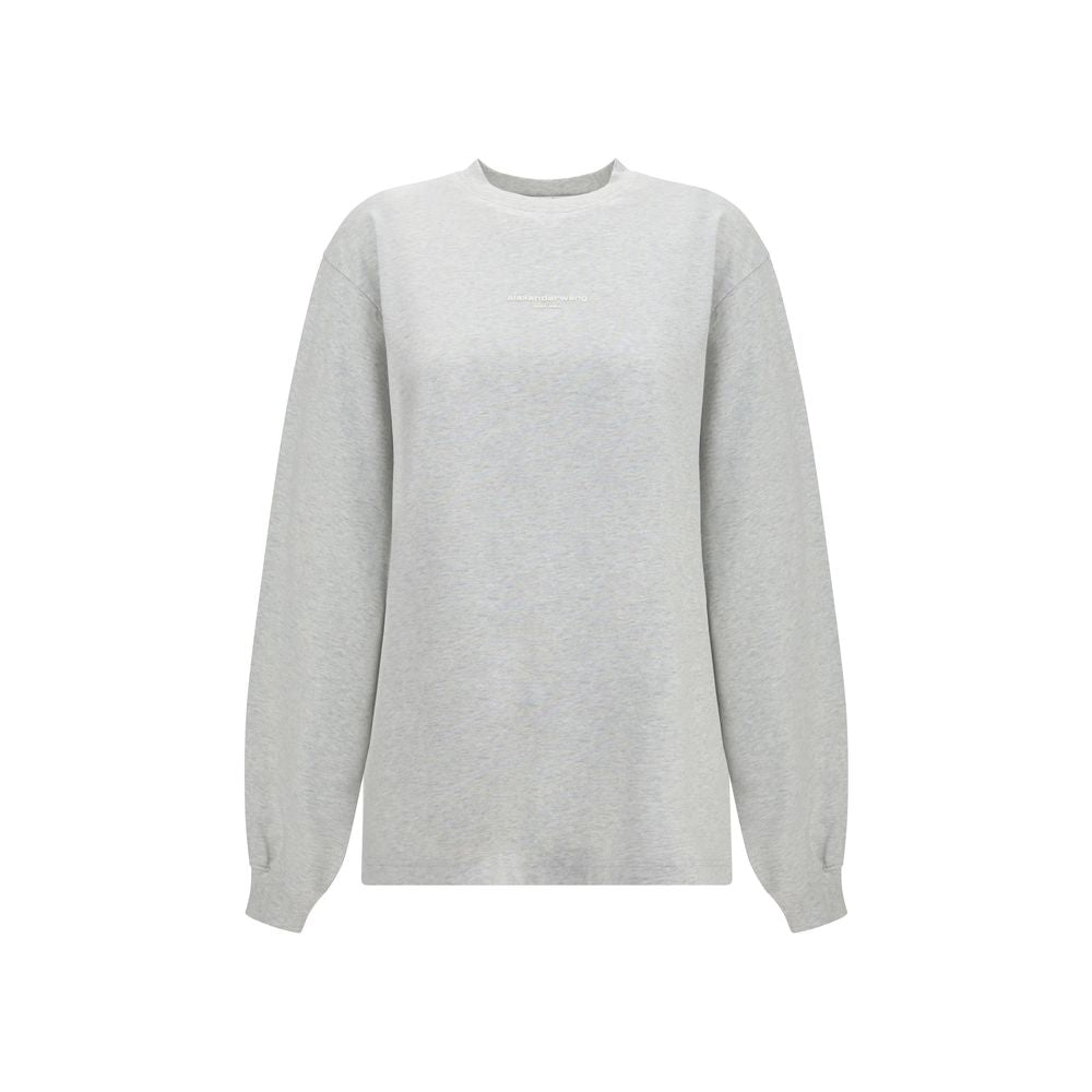 Elevate your wardrobe with the Alexander Wang Gray Cotton Sportswear long-sleeve T-shirt, a luxurious blend of comfort and contemporary elegance crafted from 100% cotton.