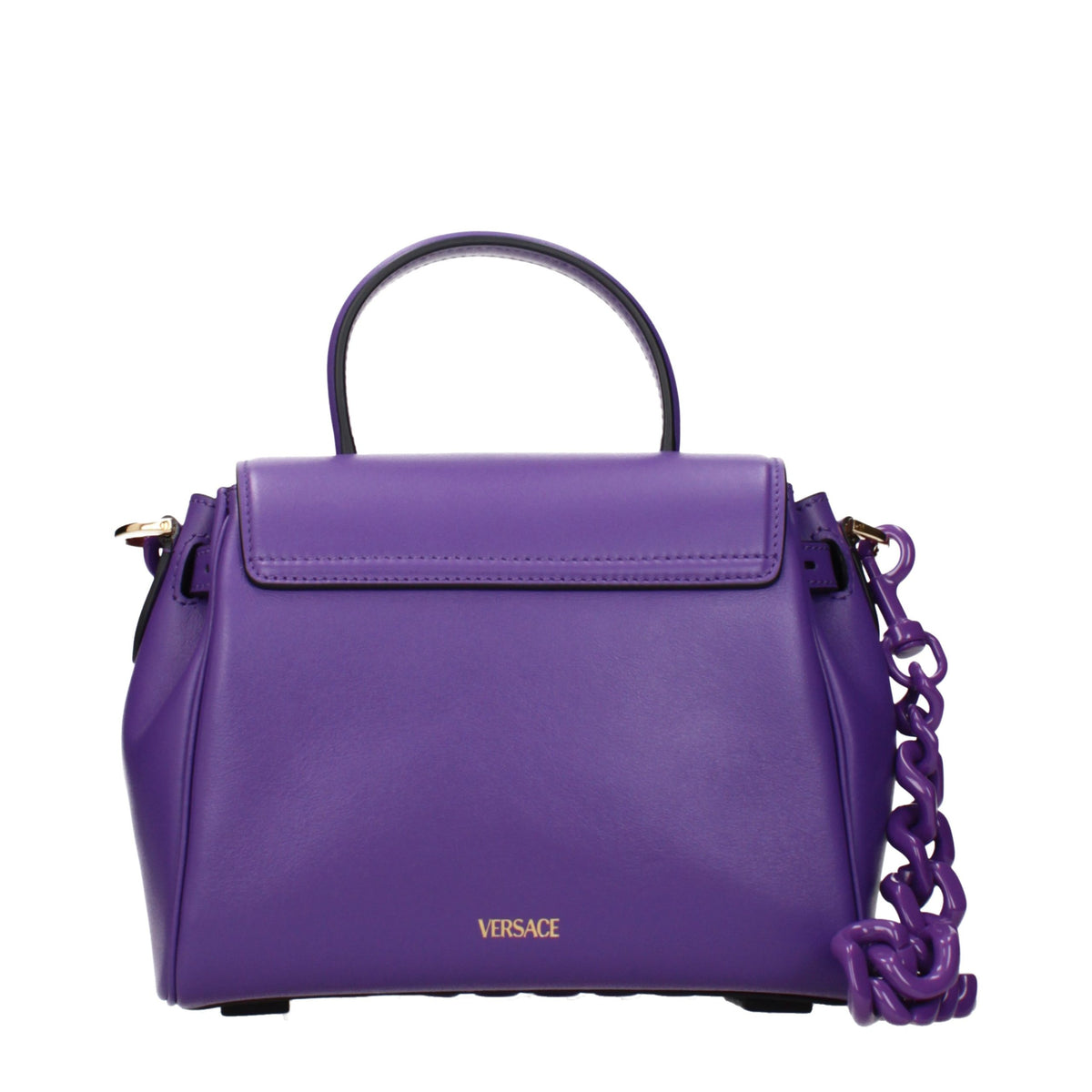 Elevate your style with the Versace Purple Leather Handbag, a masterpiece of exquisite craftsmanship that embodies luxury and sophistication for the discerning individual.
