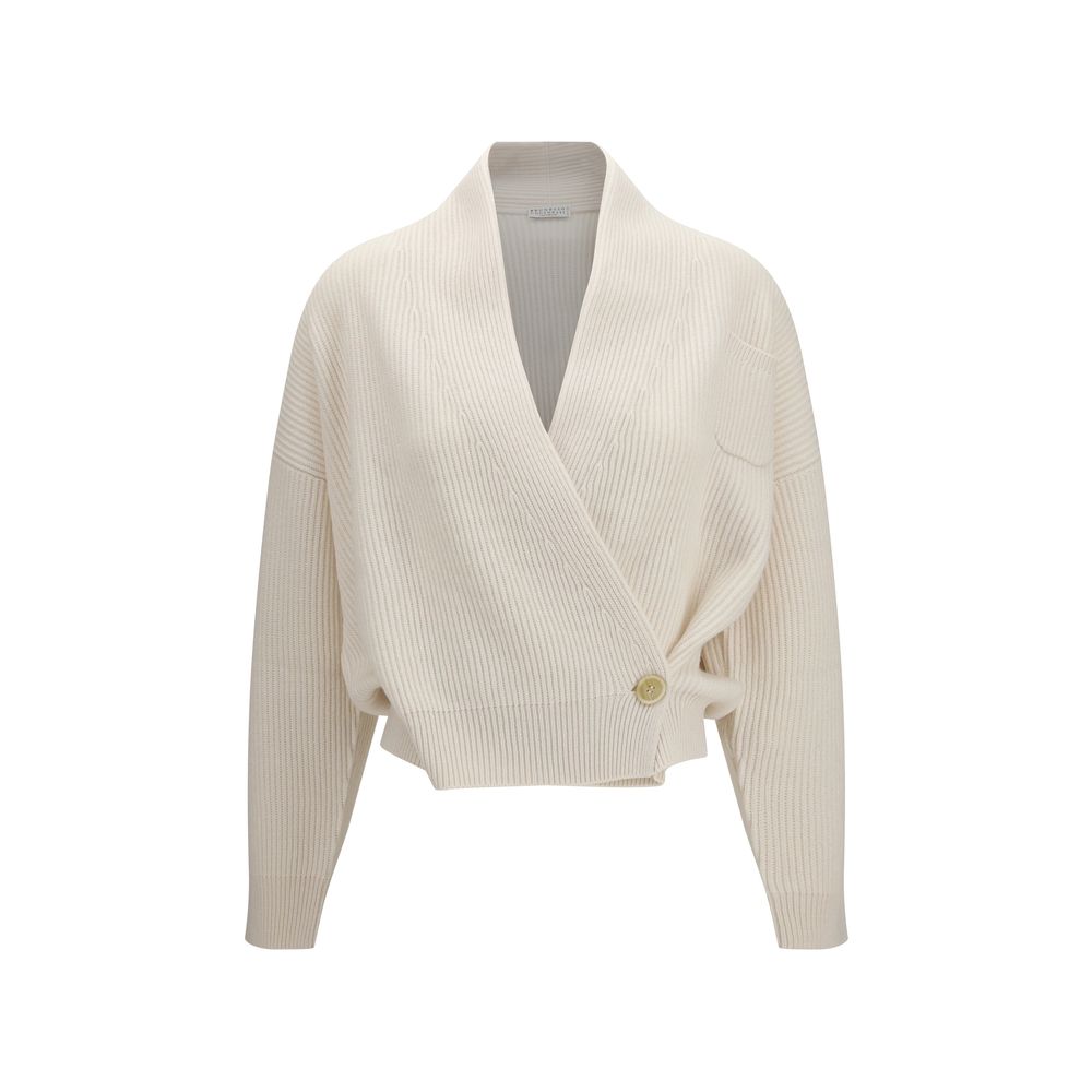 Experience the allure of the Brunello Cucinelli Beige Cashmere Cardigan, a masterpiece of luxury knitwear, crafted from the finest cashmere for timeless sophistication.