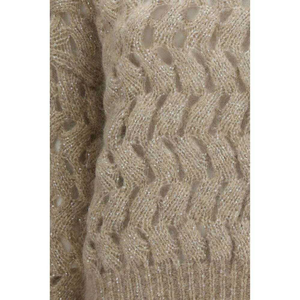 Elevate your style with the Brunello Cucinelli Beige Mohair Sweatshirt, a masterpiece of luxurious mohair and sequins, embodying sophistication and timeless elegance.