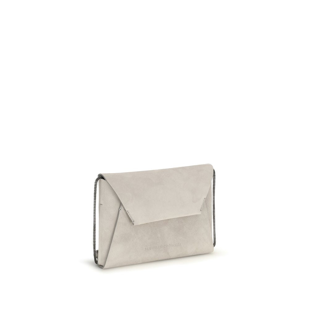 Elevate your style with the Brunello Cucinelli Gray Calf Leather Bos Taurus Shoulder Bag, a timeless blend of elegance and functionality crafted for discerning tastes.