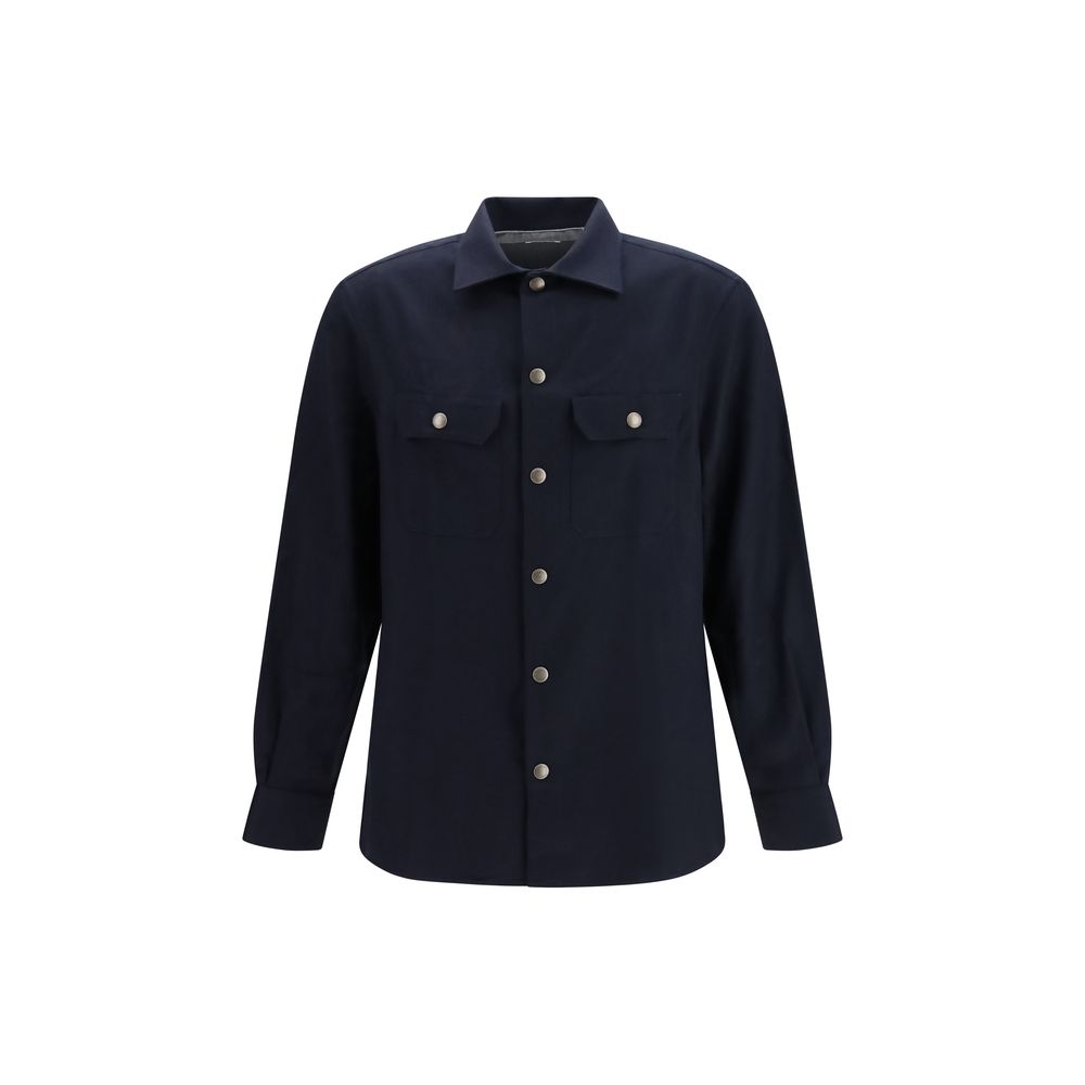 Experience the sublime elegance of the Brunello Cucinelli Blue Wool Oves Aries Shirt, crafted from luxurious fleece wool, perfect for the discerning individual seeking timeless sophistication.