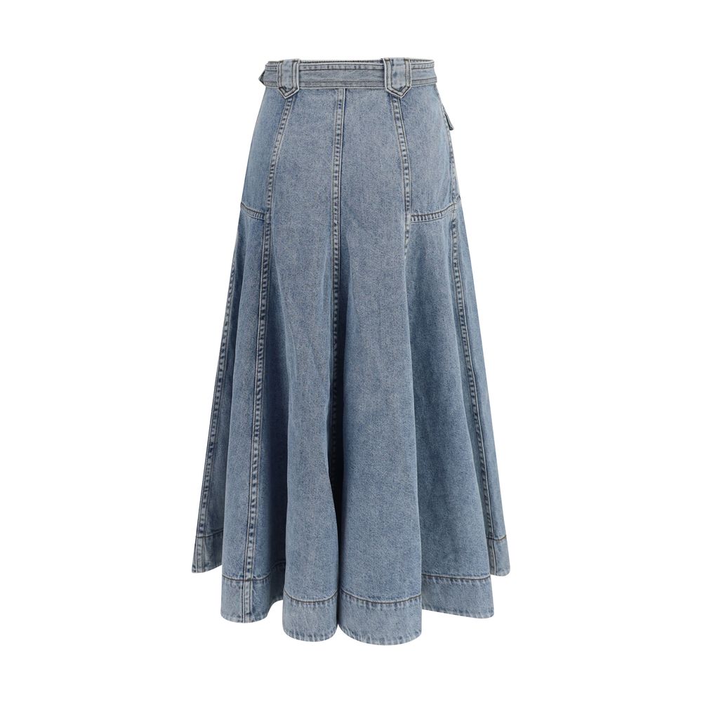Zimmermann Blue Cotton Midi Skirt - Effortless Elegance Redefined