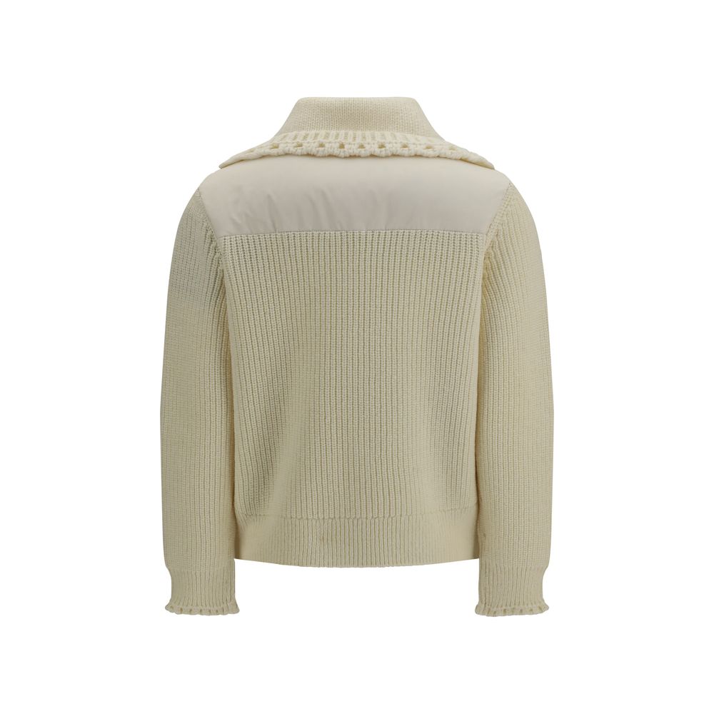 Moncler Grenoble Beige Wool-Blend Cardigan for Timeless Elegance