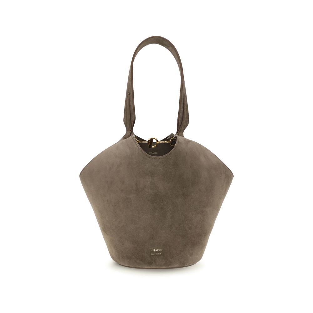 Indulge in the exquisite Khaite Brown Calf Leather Bos Taurus Shoulder Bag, a masterpiece of craftsmanship from the SS27 collection, embodying luxury and sophistication for the discerning individual.