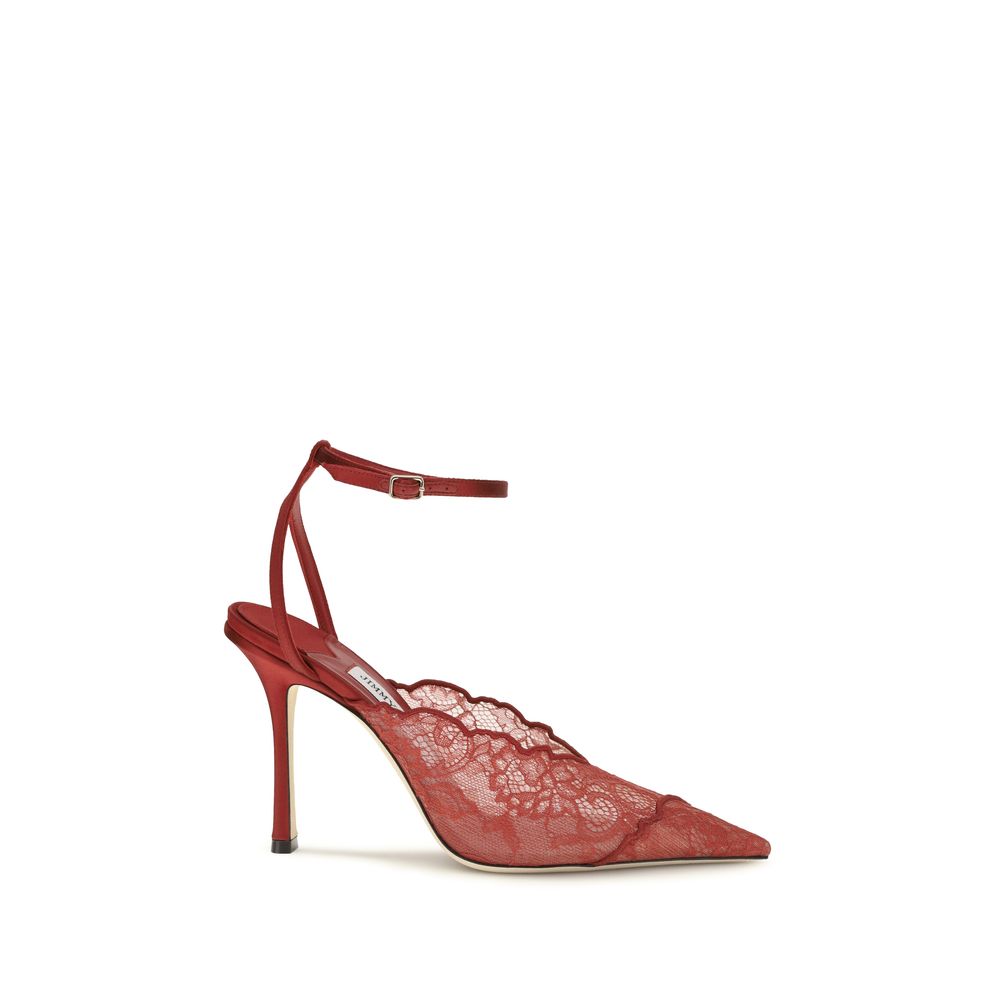 Elevate your elegance with Jimmy Choo's Red Fabric High Heel Pumps, a masterpiece of metallic lace and exquisite craftsmanship, perfect for unforgettable soirées.