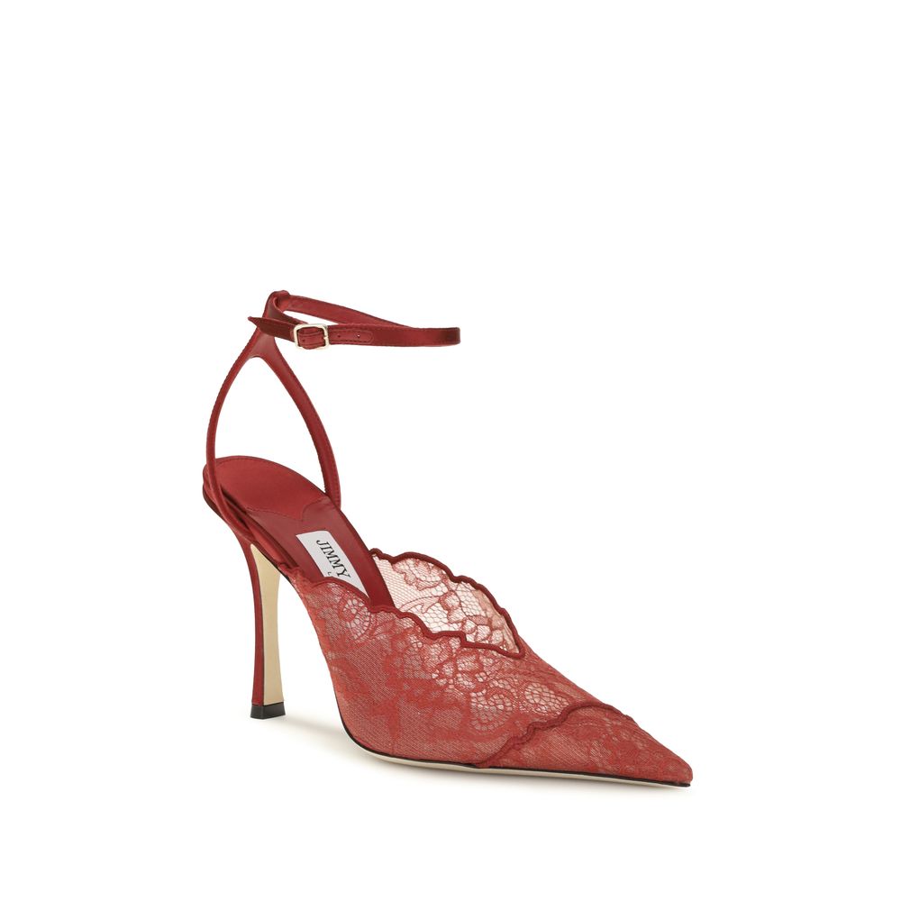 Elevate your elegance with Jimmy Choo's Red Fabric High Heel Pumps, a masterpiece of metallic lace and exquisite craftsmanship, perfect for unforgettable soirées.