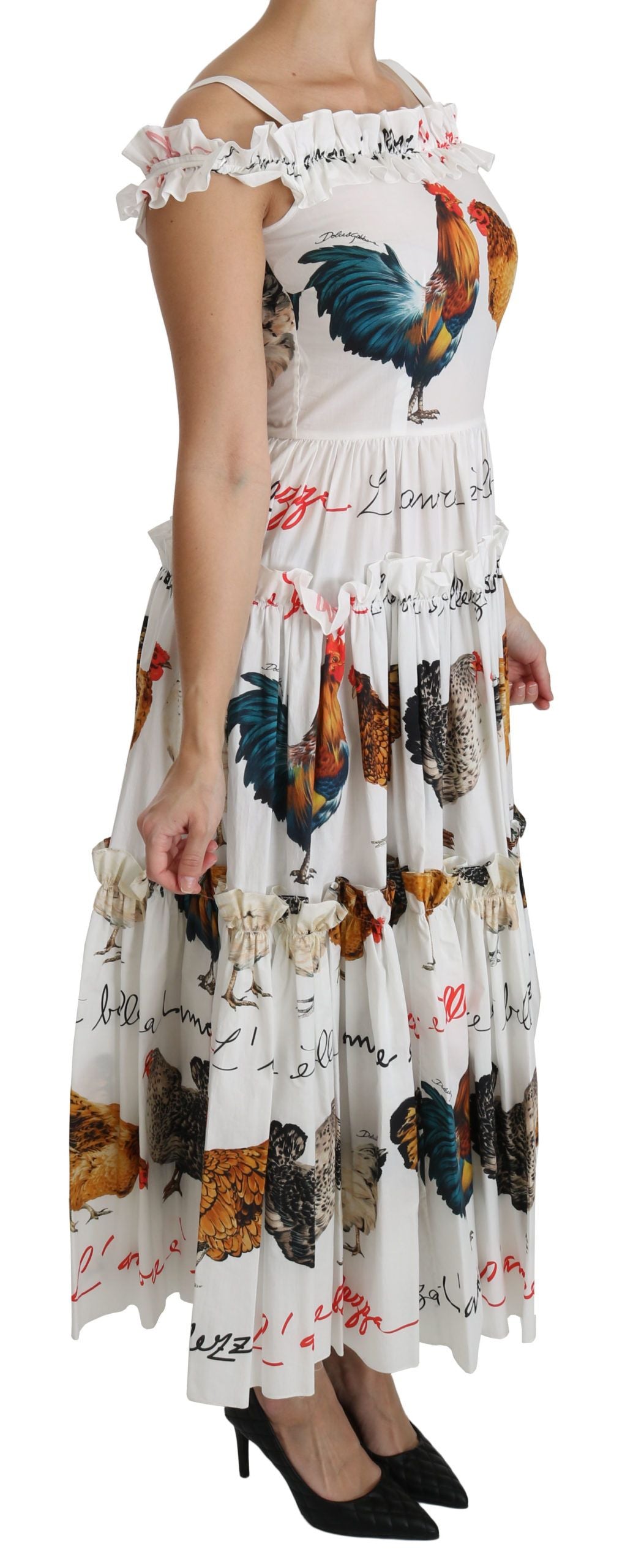 Dolce & Gabbana White Rooster Sheath Midi Dress in Luxurious Cotton